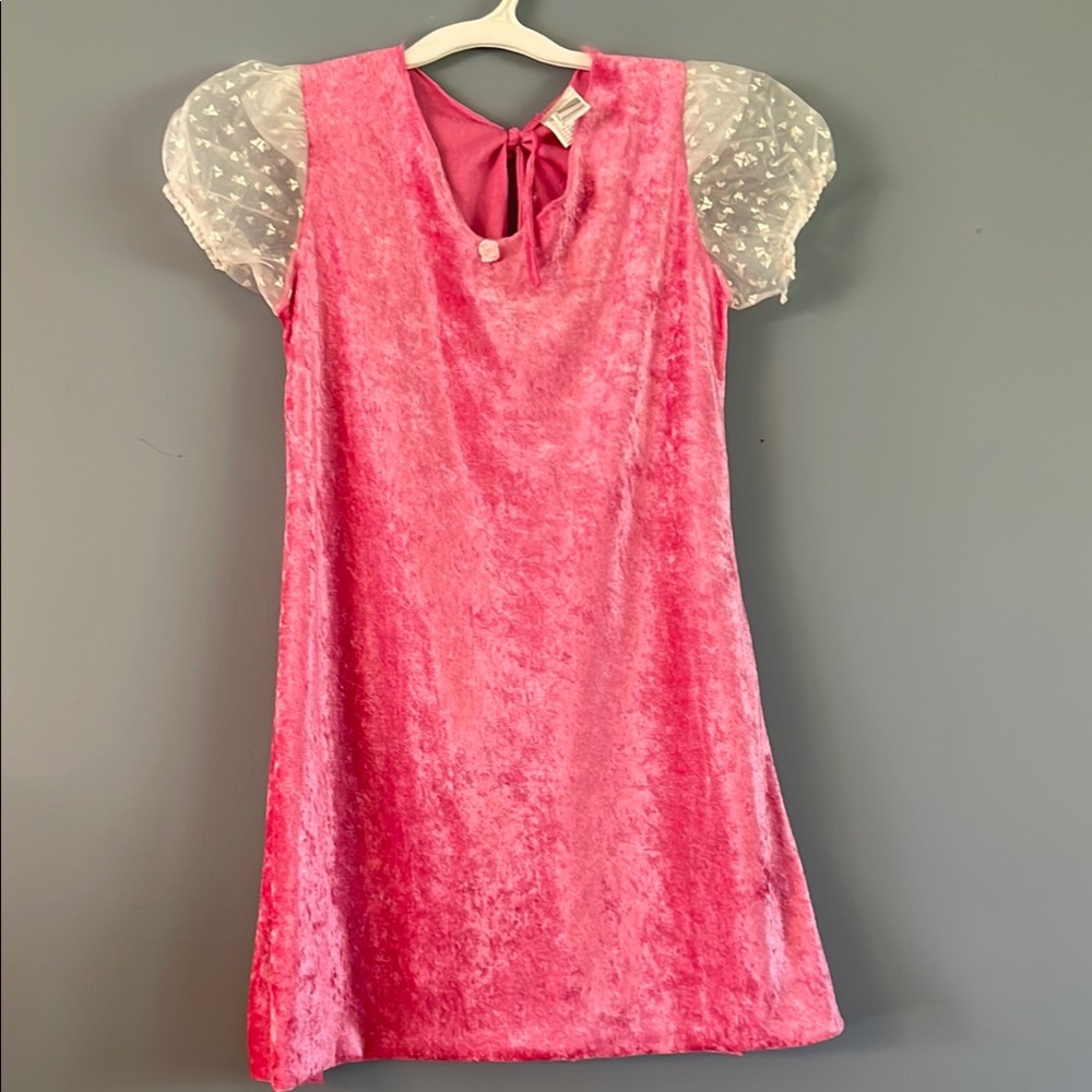 Pink Velvet Kids Dress with Sheer Sleeves